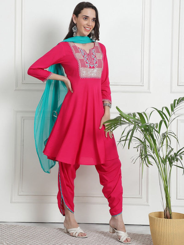 Divine Pink Color Rayon Fabric Designer Suit