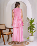 Dazzling Pink Color Rayon Fabric Designer Kurti With Bottom