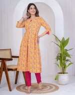 Dazzling Mustard Color Cotton Fabric Designer Kurti With Bottom