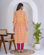 Dazzling Mustard Color Cotton Fabric Designer Kurti With Bottom