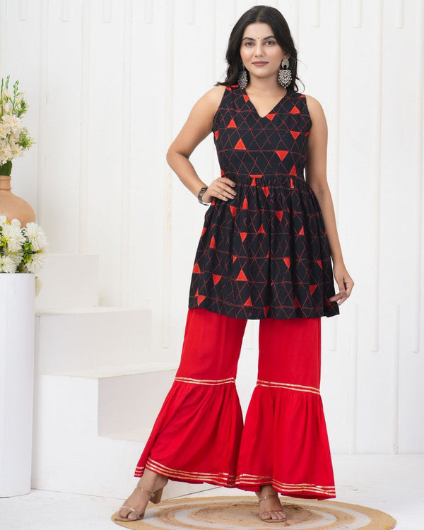 Dazzling Black Color Rayon Fabric Designer Kurti With Bottom