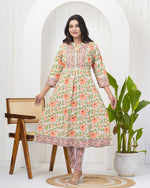 Dazzling Cream Color Cotton Fabric Designer Kurti With Bottom