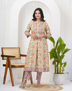 Dazzling Cream Color Cotton Fabric Designer Kurti With Bottom