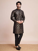 Beauteous Black Color Silk Fabric Mens Kurta