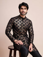 Beauteous Black Color Silk Fabric Mens Kurta