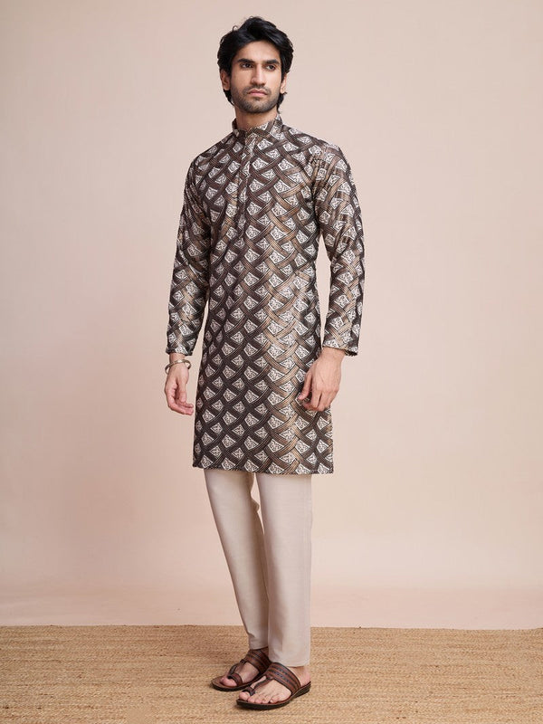 Beauteous Beige Color Silk Fabric Mens Kurta