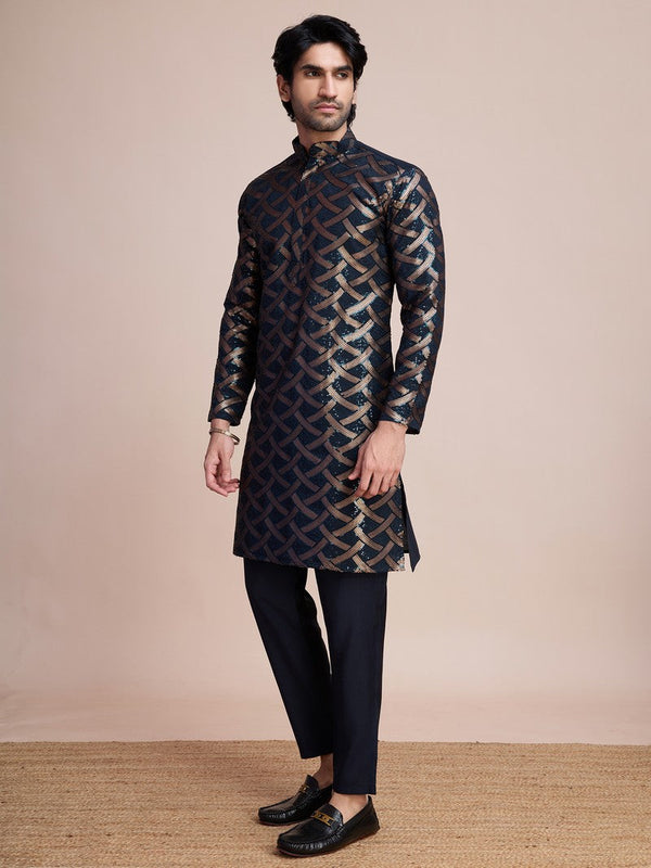 Beauteous Teal Color Silk Fabric Mens Kurta