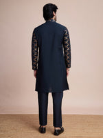 Beauteous Teal Color Silk Fabric Mens Kurta