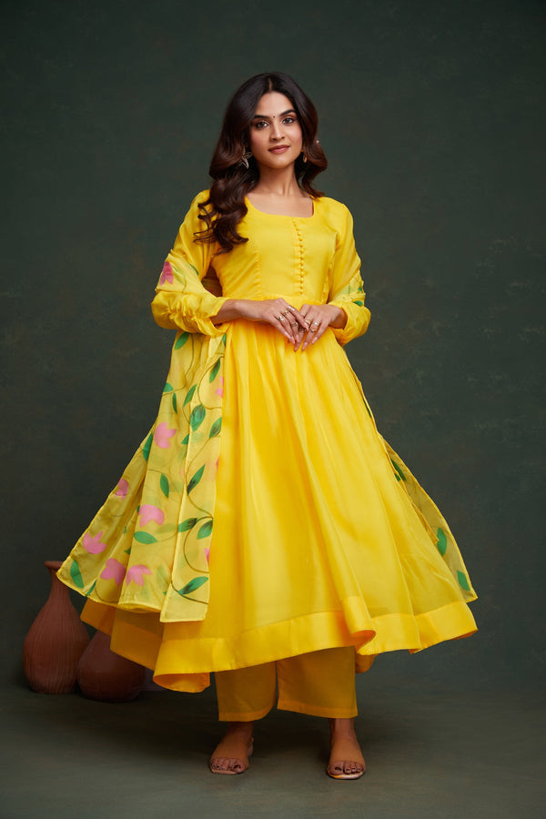 Amazing Yellow Color Viscose Fabric Designer Suit