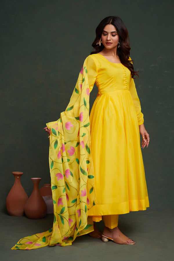 Amazing Yellow Color Viscose Fabric Designer Suit