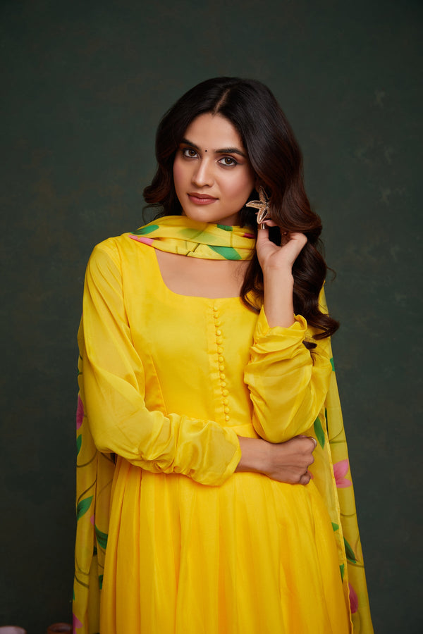 Amazing Yellow Color Viscose Fabric Designer Suit