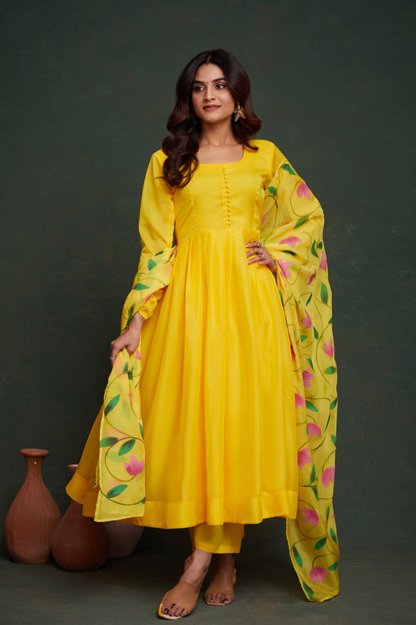 Amazing Yellow Color Viscose Fabric Designer Suit