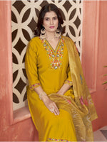 Beautiful Mustard Color Silk Fabric Designer Suit