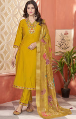 Beautiful Mustard Color Silk Fabric Designer Suit