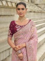 Beauteous Pink Color Viscose Fabric Partywear Saree