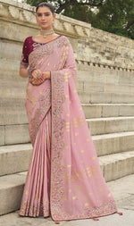 Beauteous Pink Color Viscose Fabric Partywear Saree