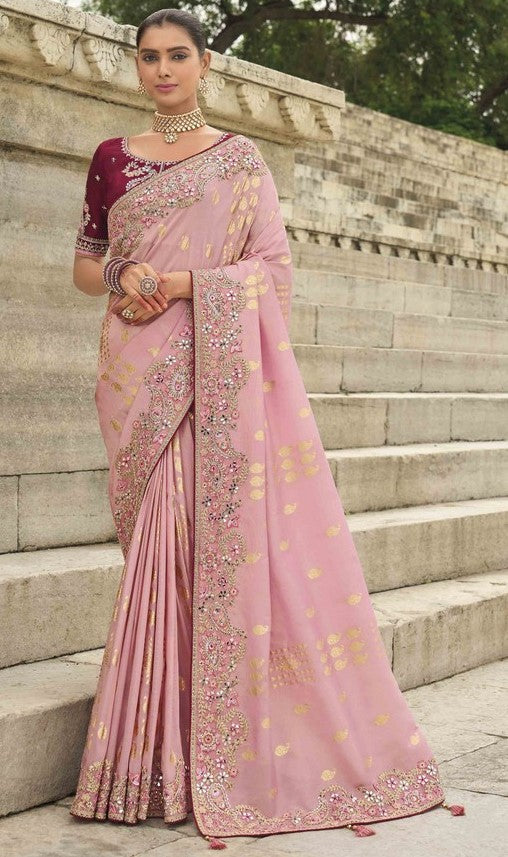 Beauteous Pink Color Viscose Fabric Partywear Saree