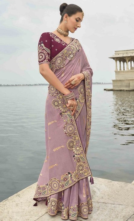 Beauteous Purple Color Viscose Fabric Partywear Saree