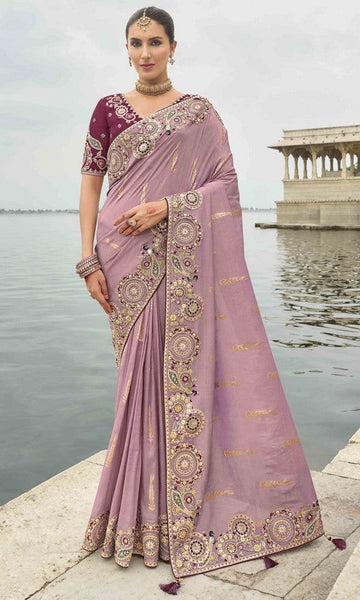 Beauteous Purple Color Viscose Fabric Partywear Saree