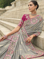 Beauteous Grey Color Viscose Fabric Partywear Saree