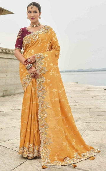 Beauteous Orange Color Viscose Fabric Partywear Saree