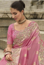 Beauteous Pink Color Viscose Fabric Partywear Saree