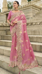 Beauteous Pink Color Viscose Fabric Partywear Saree