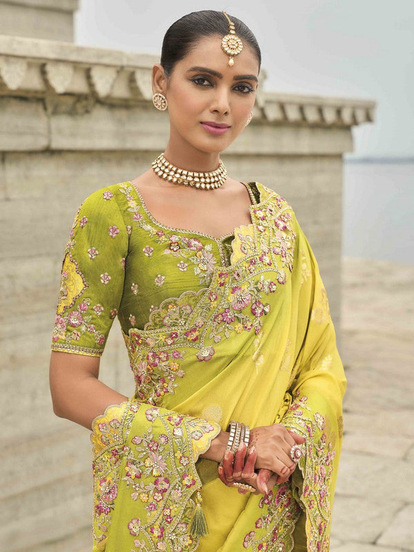 Beauteous Yellow Color Viscose Fabric Partywear Saree