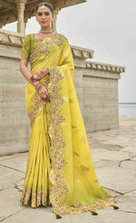 Beauteous Yellow Color Viscose Fabric Partywear Saree