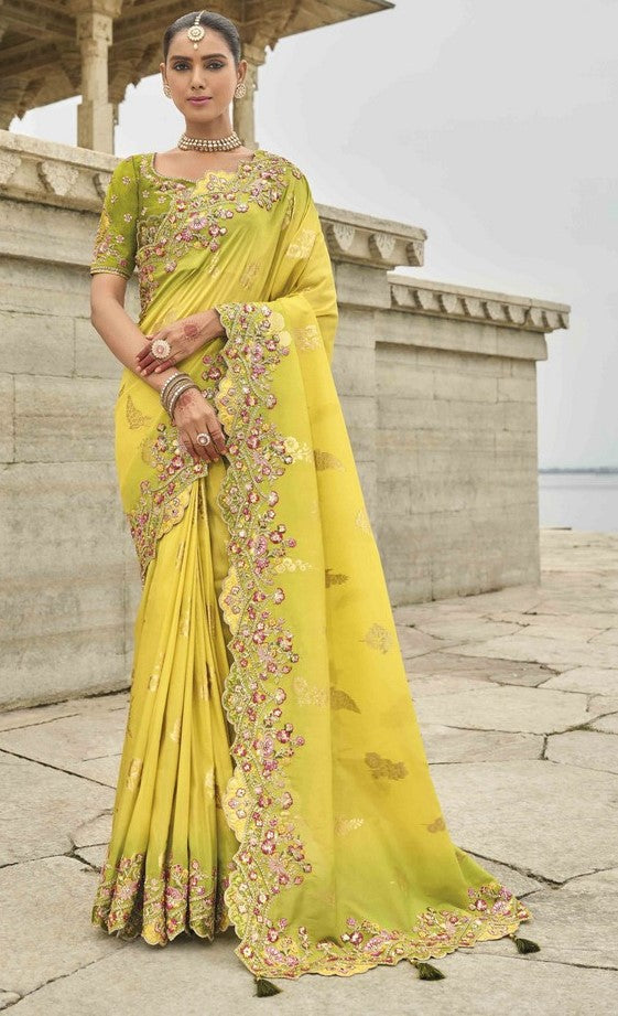 Beauteous Yellow Color Viscose Fabric Partywear Saree