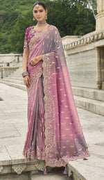 Beauteous Pink Color Viscose Fabric Partywear Saree