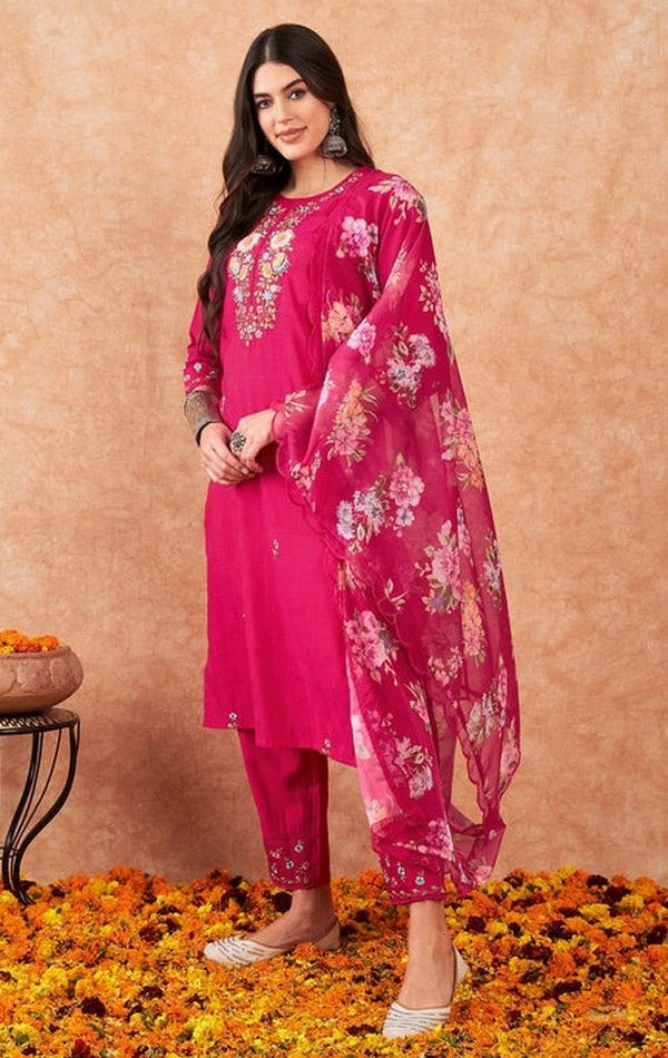 Divine Pink Color Viscose Fabric Designer Suit