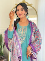 Divine Aqua Color Viscose Fabric Designer Suit