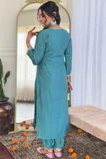 Divine Aqua Color Viscose Fabric Designer Suit