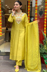 Divine Yellow Color Chanderi Fabric Designer Suit