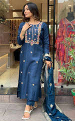 Divine Blue Color Viscose Fabric Designer Suit