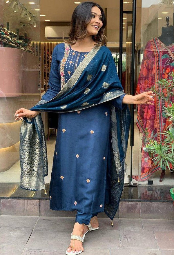 Divine Blue Color Viscose Fabric Designer Suit