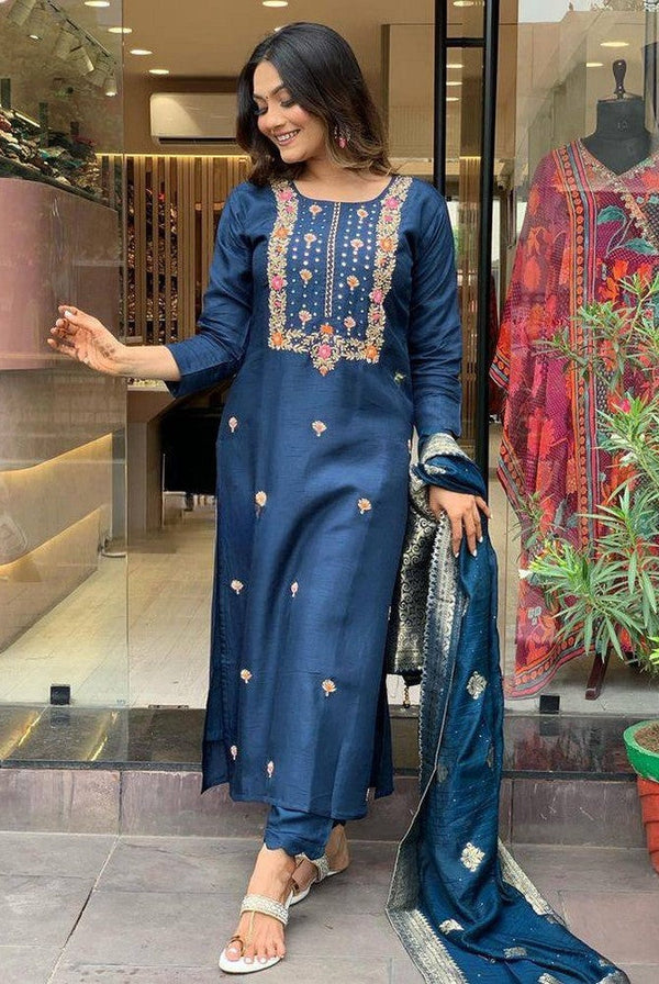 Divine Blue Color Viscose Fabric Designer Suit