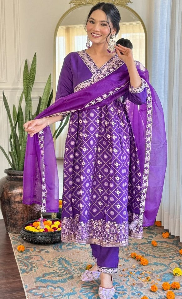 Divine Purple Color Chanderi Fabric Designer Suit