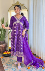 Divine Purple Color Chanderi Fabric Designer Suit