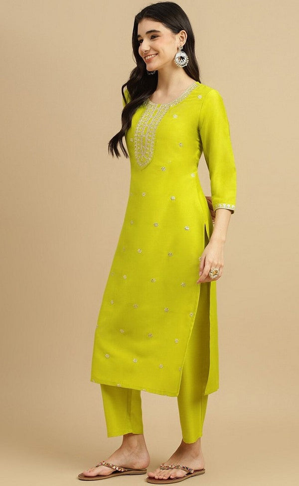 Divine Green Color Chinon Fabric Designer Suit