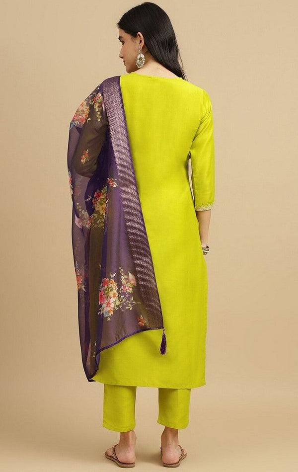 Divine Green Color Chinon Fabric Designer Suit