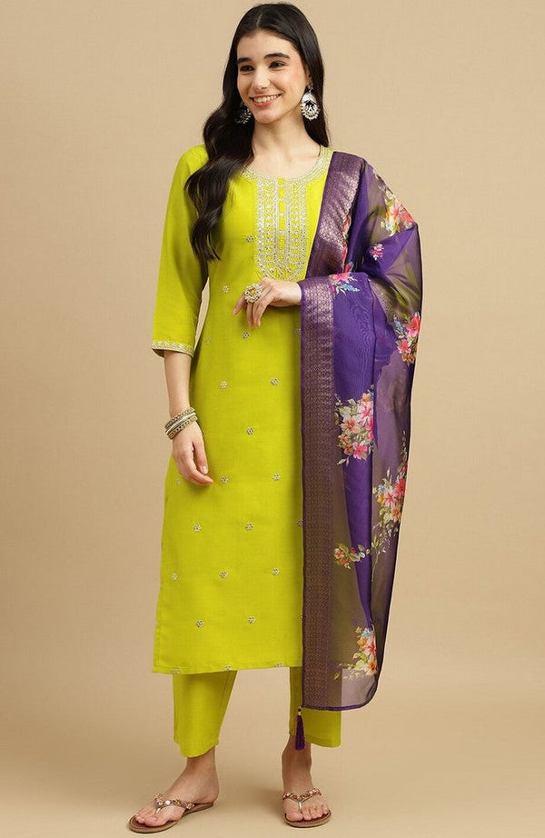 Divine Green Color Chinon Fabric Designer Suit