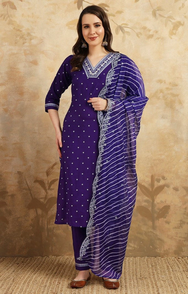 Divine Blue Color Chanderi Fabric Designer Suit