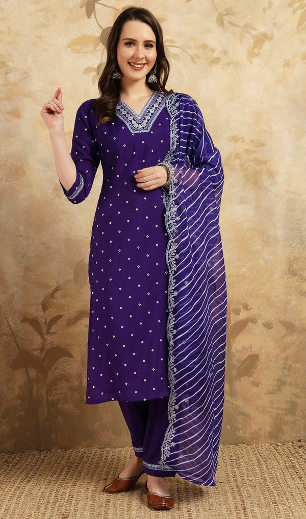 Divine Blue Color Chanderi Fabric Designer Suit