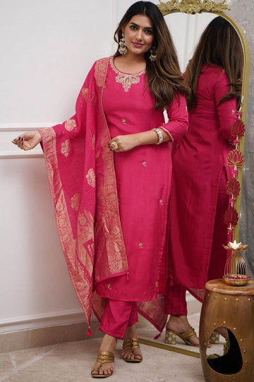 Divine Coral Color Viscose Fabric Designer Suit