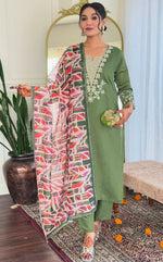 Divine Green Color Viscose Fabric Designer Suit