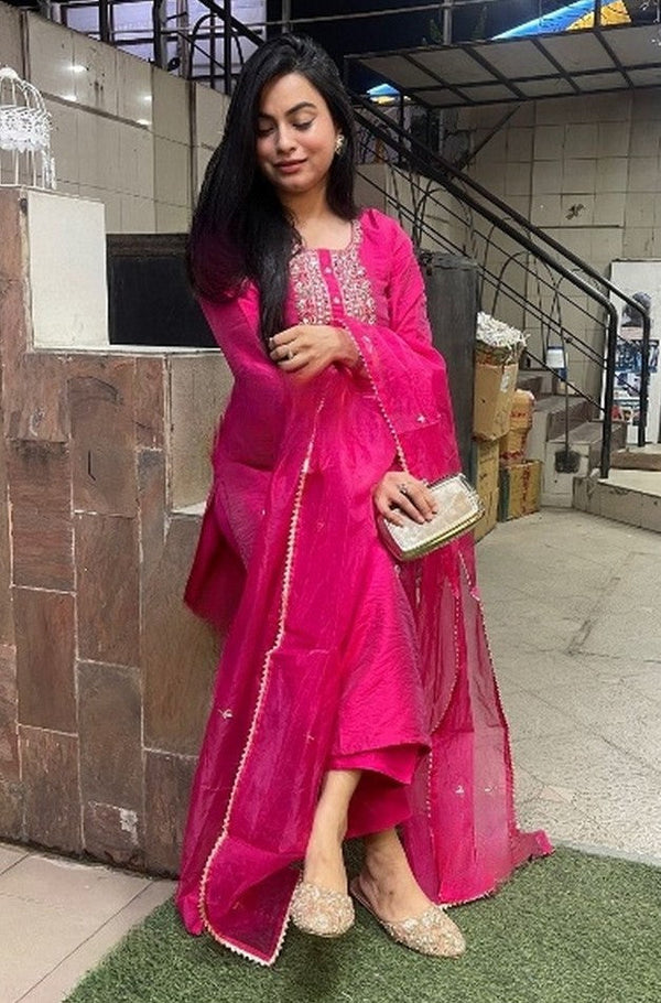 Divine Pink Color Viscose Fabric Designer Suit