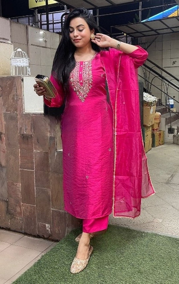 Divine Pink Color Viscose Fabric Designer Suit