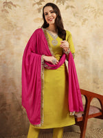 Divine Yellow Color Chanderi Fabric Designer Suit